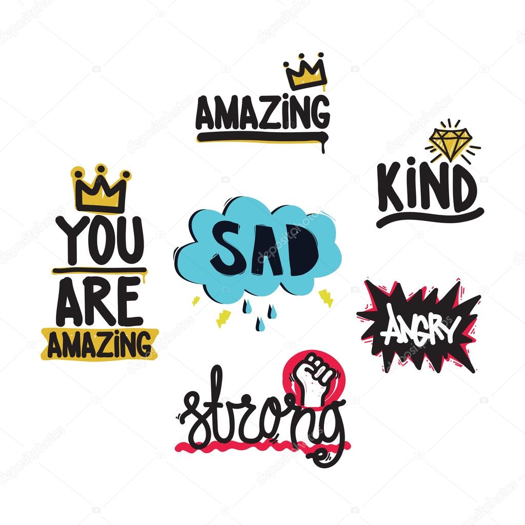 Color inspirational vector illustration set, motivational quotes typographic poster. Thin marker hand drawn line icon for web, mobile icon, elements, logos, labels, badge, card, t-shirts, poster