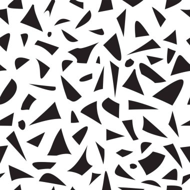 Abstract seamless patterns with graphic elements, chaotic shapeless shapes. Fashion 80-90s. Universal Black and white textured for trendy projects. clipart