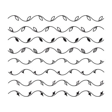 Tasarım için yaprakları ile dalgalı bir çizgi. Vektör Kenarlıklar ve satır kümesi