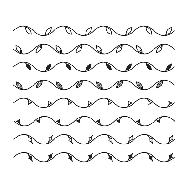 Wellige Linie mit Blättern für das Design. Vektorgrenzen und -linien — Stockvektor