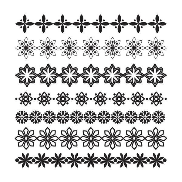 Líneas con flores para el diseño. Conjunto de bordes y líneas vectoriales — Archivo Imágenes Vectoriales
