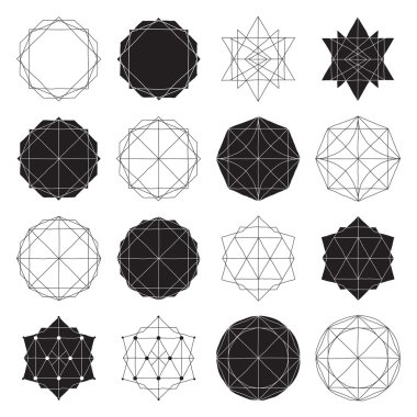 Simple set with black filled and hollow geometric shapes and ele