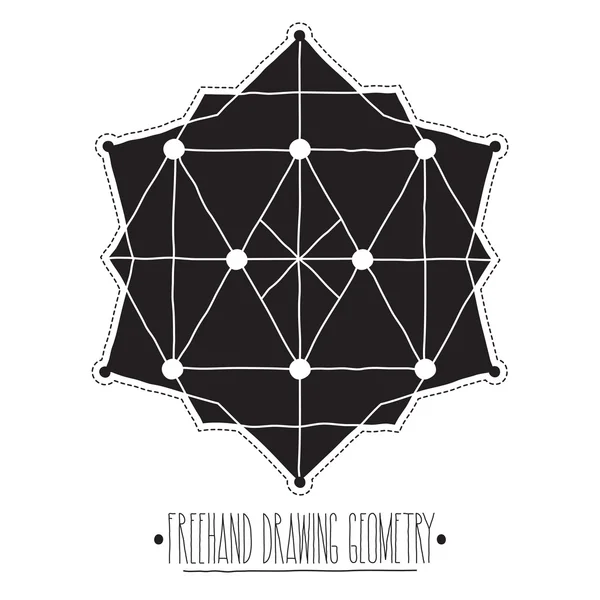 Black filled geometric shapes and elements with lines, triangles — 图库矢量图片