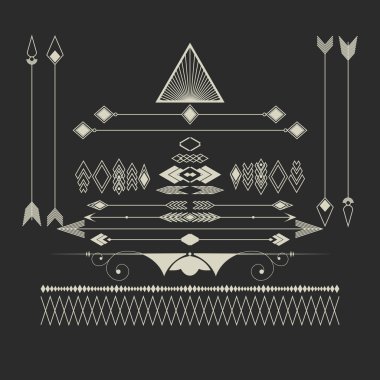 Geometrik soyut figürler üçgenler, oklar, satır kümesi 