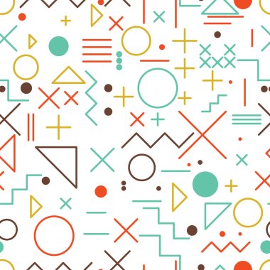 Mathematical symbols seamless pattern with simple colorful geome