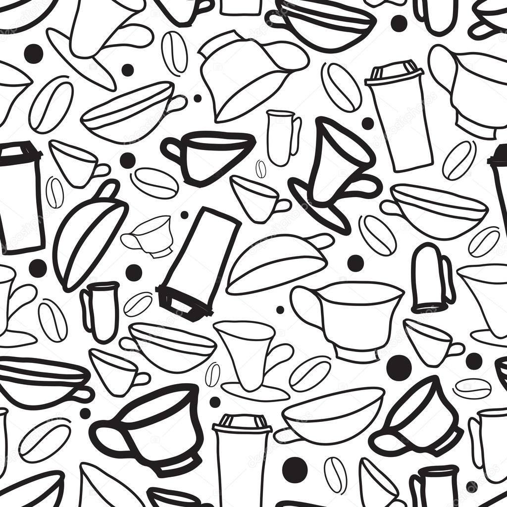 Seamless handwork pattern with cups of coffee