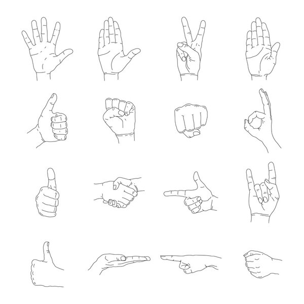 Hand icon, outline empty silhouette set, vector