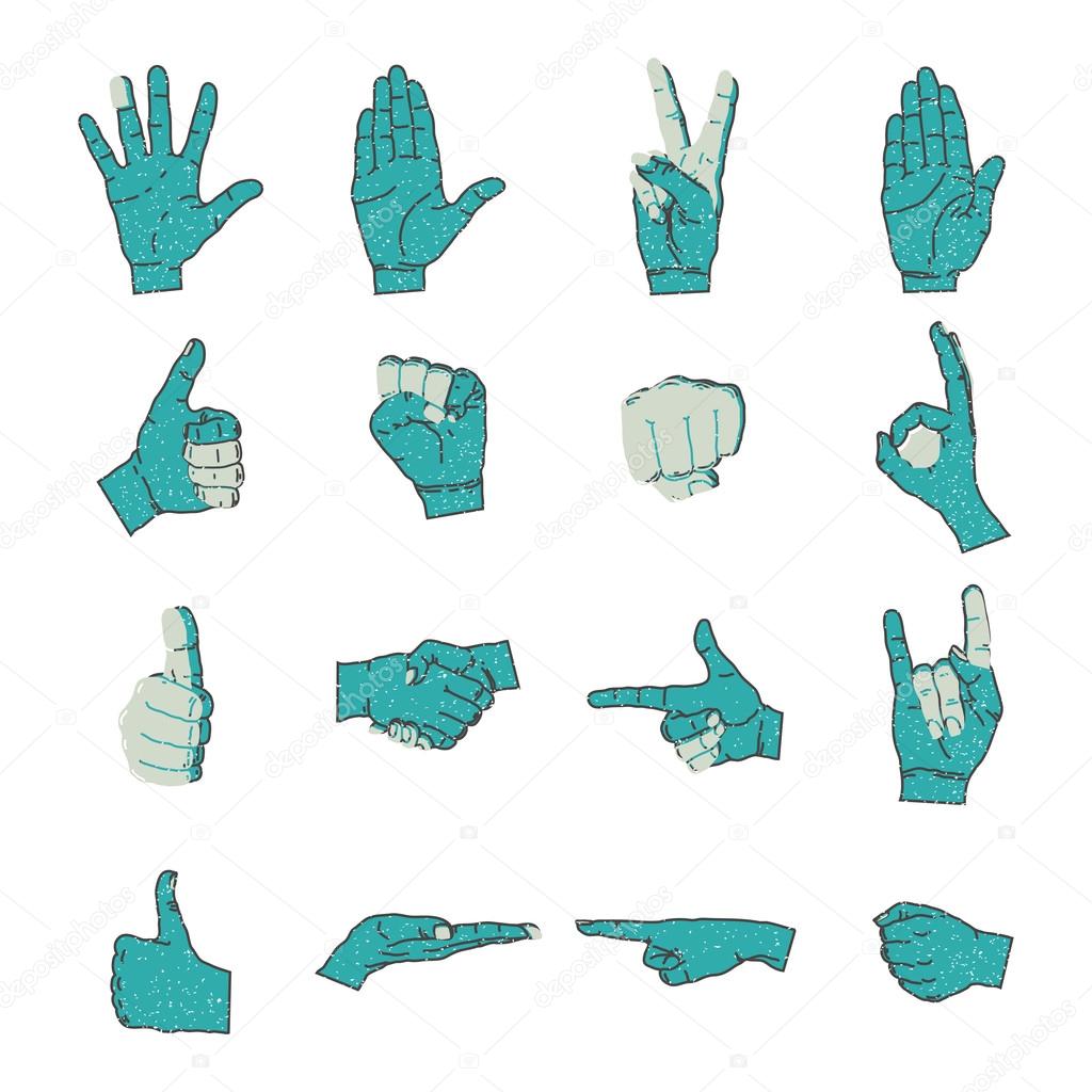 Hand icon, grunge color silhouette set, vector