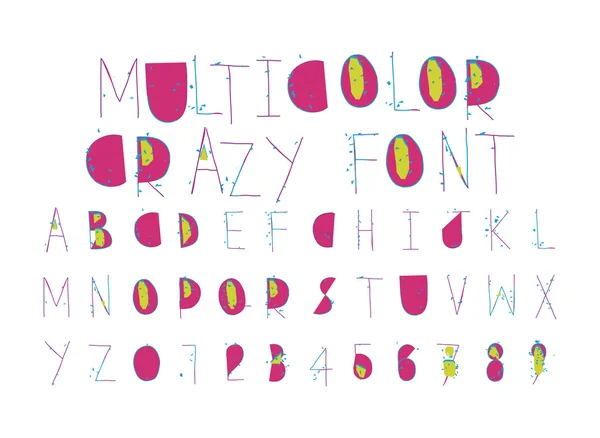 Multicolor crazy thin font with grunge pieces — 스톡 벡터