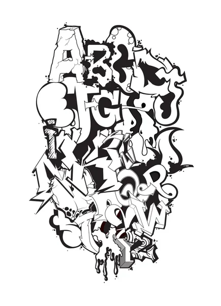 Letras del alfabeto de letra Graffiti. Diseño de grafitti hip hop — Vector de stock