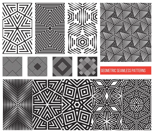 Set of Universal different geometric seamless patterns, monochro — Stock Vector