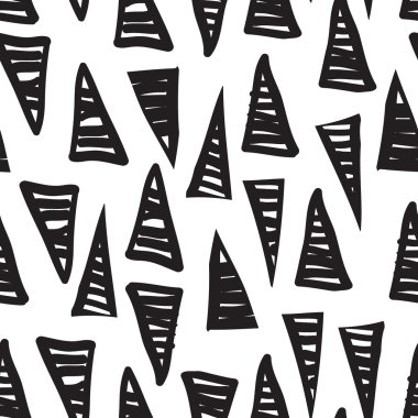 Vector hand-painted seamless pattern with triangle, lines, doodl