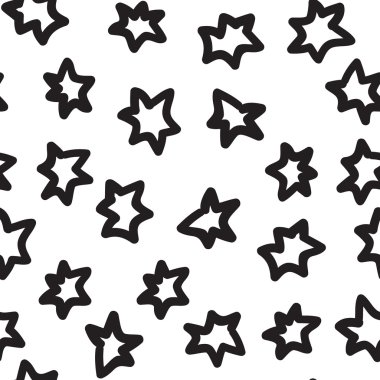 Vector hand-painted seamless pattern with abstract stars doodles