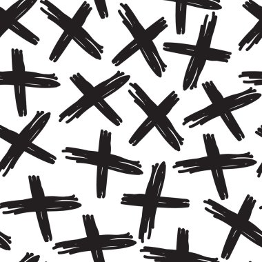 Vector hand-painted seamless pattern with cross, abstract doodle