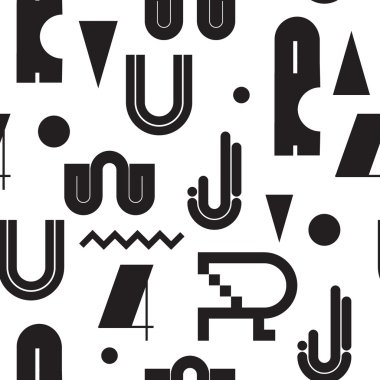 Geometric lettering seamless white pattern