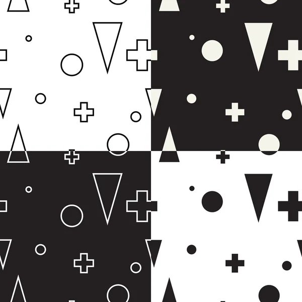 Geometric set  seamless black and white pattern — Stock Vector