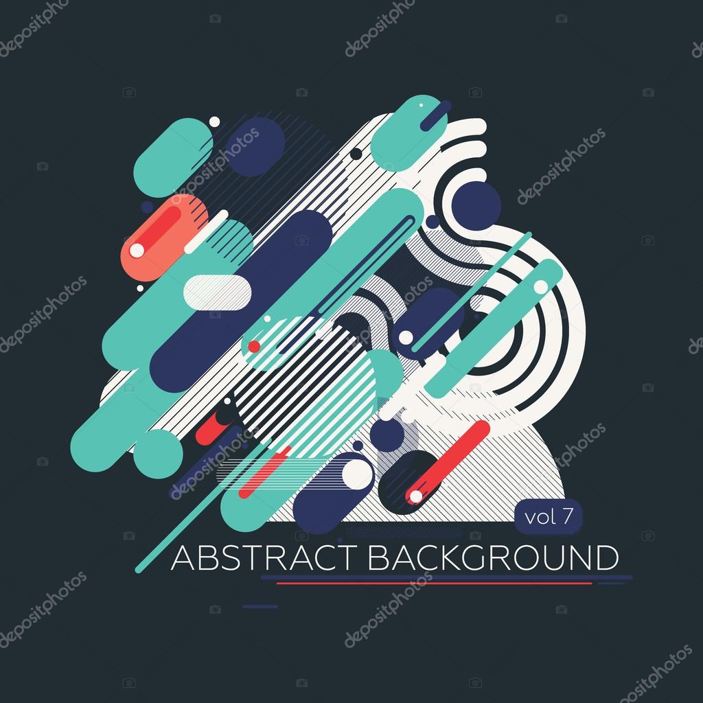 Simple geometric composition of chaotic parallel lines and geometric elements. Perfectly suited for backgrounds and graphic web design
