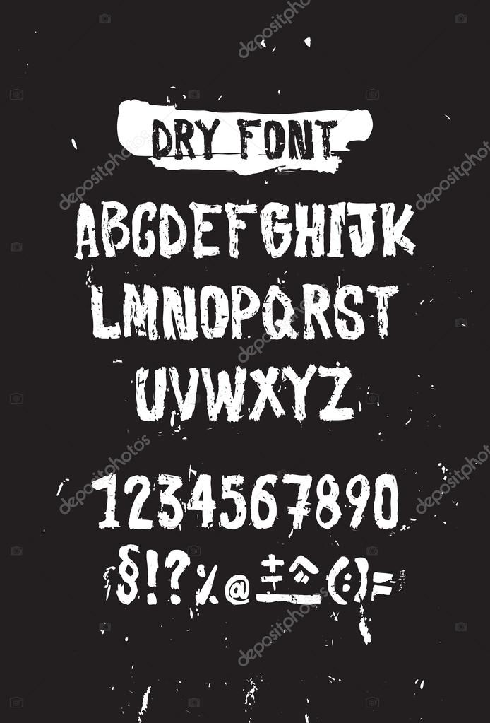 Simple universal font, letters and numbers. Imitation handmade lettering brush on paper