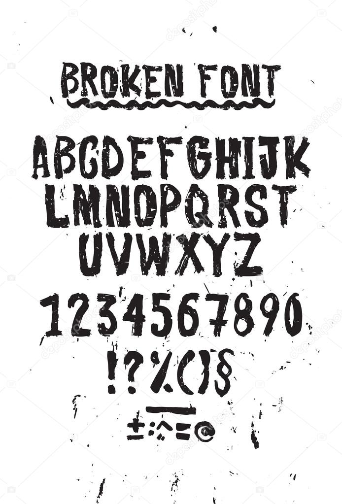 Simple universal font, letters and numbers. Imitation handmade lettering brush on paper