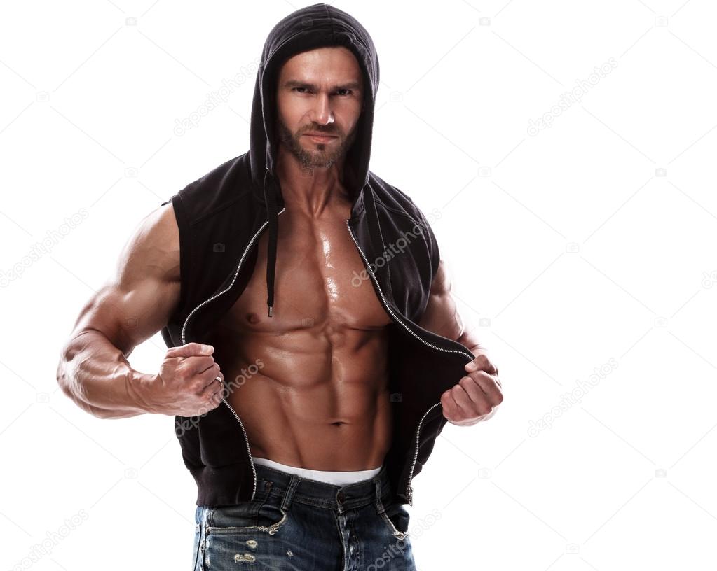 パーカーでポーズをとって筋肉の男 ストック写真 C Ay Photo
