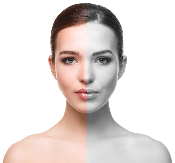 Лицо до и после ретуши — стоковое фото