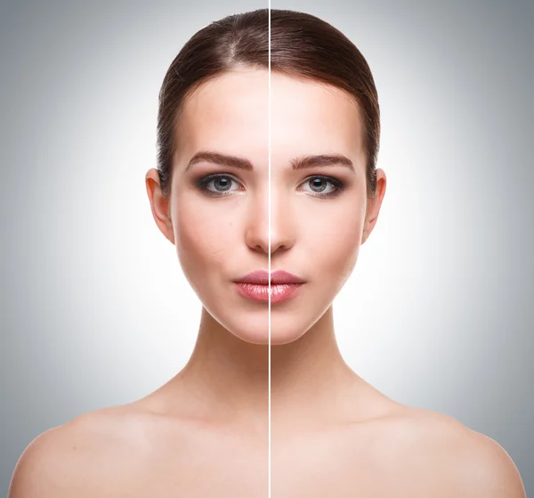 Face before and after retouch Stock Image