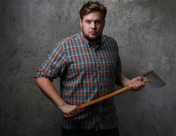 Bearded man with axe — Stock Photo, Image