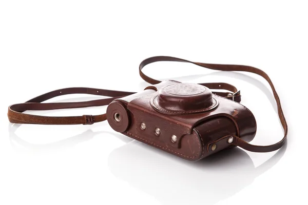 Retro camera in leather case — Stock Photo, Image