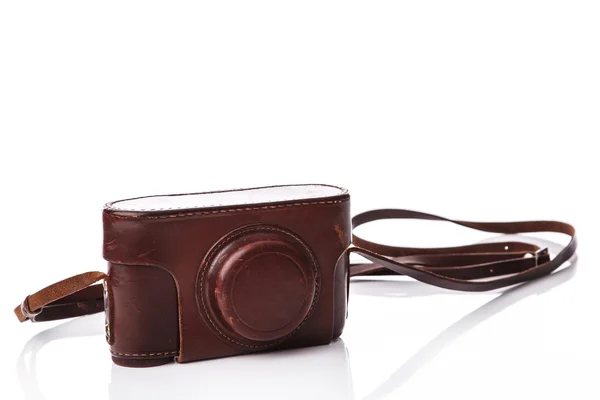 Retro camera in leather case — Stock Photo, Image