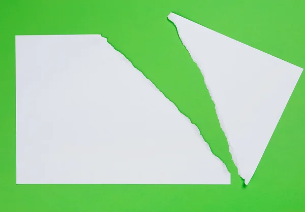 撕碎的纸片上绿色背景 — 图库照片