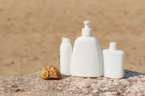 stock image White bottles of cosmetics