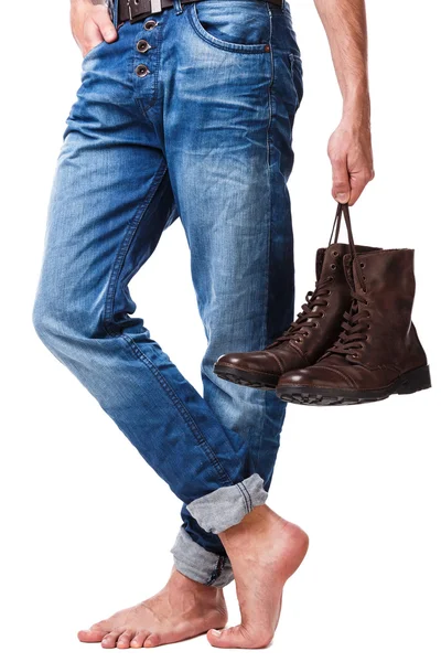 Gambe maschili e stivali di pelle — Foto Stock