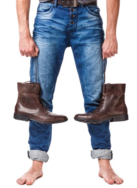 Male legs and leather boots — Stock Photo, Image