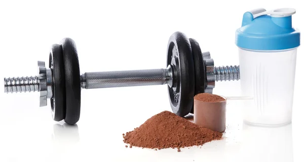 Dumbell y proteína en polvo —  Fotos de Stock