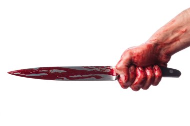 Male hand with bloody knife