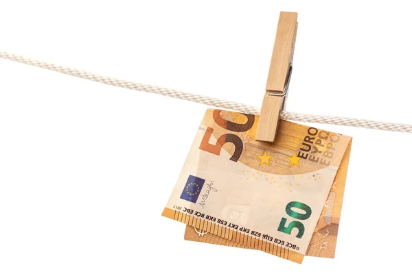 Euro Banknote Hung Rope Clothespin Concept Money Laundering — Stock Photo, Image