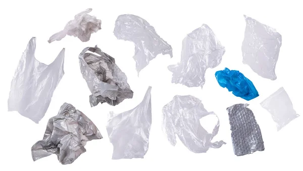 Gebruikte Plastic Zakken Verpakking Geïsoleerd Witte Achtergrond Elementen Voor Het — Stockfoto