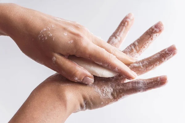 Simple Hygiene Routine Woman Washing Her Hands Close Female Hands — Stock Photo, Image