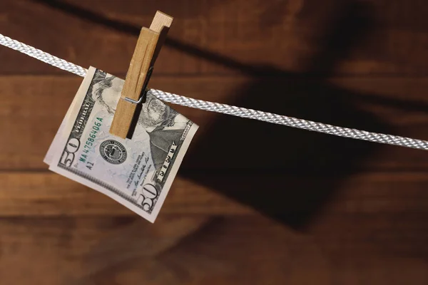 Dollar Banknote Hung Rope Clothespin Concept Money Laundering — Stock Photo, Image