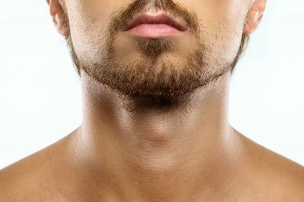 Close Van Ongeschoren Mannengezicht Met Een Ongeschoren Baard — Stockfoto