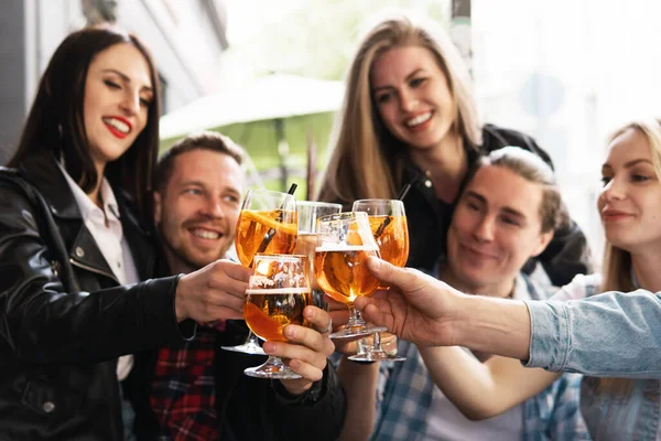 Group Friends Happy See Each Other Celebrating Meeting Street Bar — Stock Photo, Image