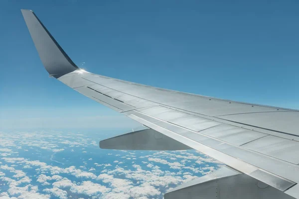 View Airplane Window Aircraft Wing Sky Clouds — Stock Photo, Image