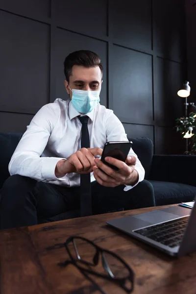 Young Businessman Wearing Prevention Mask His Work Office — Stock Photo, Image