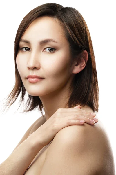 Retrato Joven Hermosa Mujer Asiática Sobre Fondo Blanco — Foto de Stock