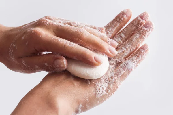 Simple Hygiene Routine Woman Washing Her Hands Close Female Hands — Stock Photo, Image