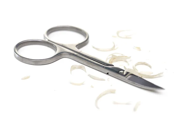 Tesoura Manicure Aço Prego Clipping Fundo Branco — Fotografia de Stock