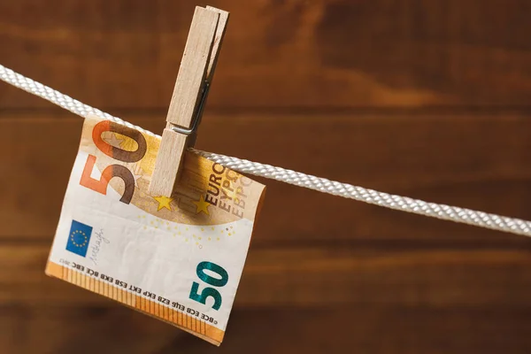 Euro Banknote Hung Rope Clothespin Concept Money Laundering — Stock Photo, Image