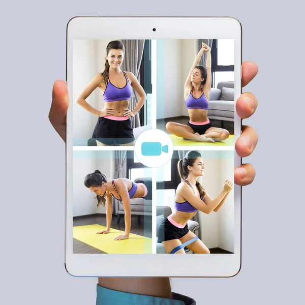 Tablet pc with an online application for fitness on the display