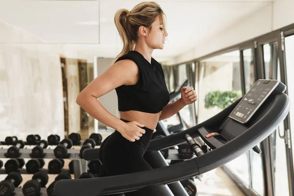 Young Athletic Woman Running Treadmill Fitness Workout — Stock Photo, Image