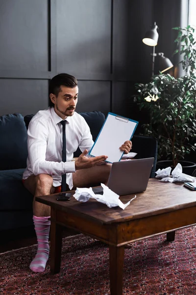 Geschäftsmann Ohne Hose Der Von Hause Aus Arbeitet Lustiges Konzept — Stockfoto